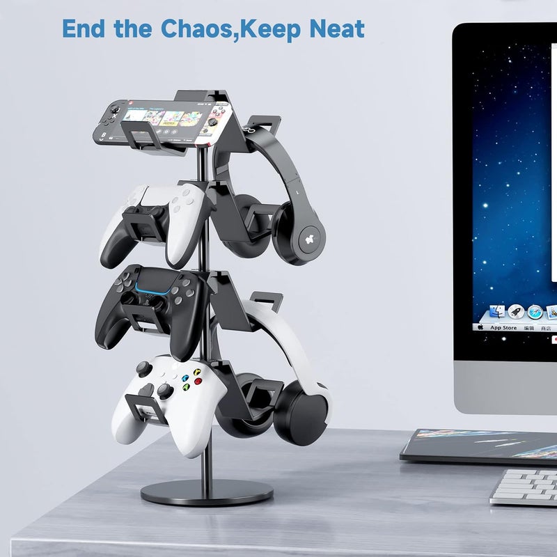 Karanava Controller Holder 4 Tier,Headphone Stand - Adjustable Headset Holder for Xbox PS5 PS4 Switch Pro - Gaming Accessories Storage for Gamer,Desk/Floor(Black) - Image 5